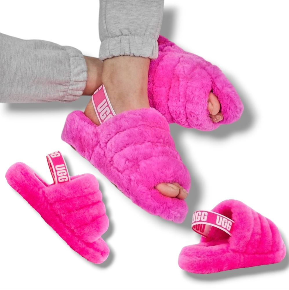UGG Women's Hot Pink Fluff Yeah Slides